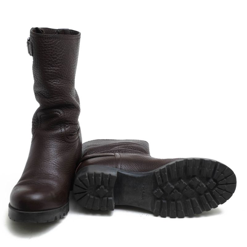 Prada Engineer Boots Shoes Women Leather Genuine Dark Brown 3u5785 Daino S
