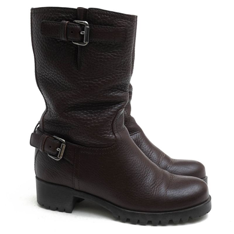 Prada Engineer Boots Shoes Women Leather Genuine Dark Brown 3u5785 Daino S