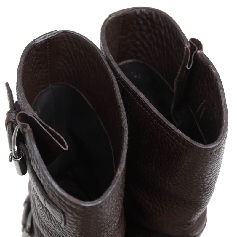 Prada Engineer Boots Shoes Women Leather Genuine Dark Brown 3u5785 Daino S