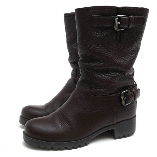 Prada Engineer Boots Shoes Women Leather Genuine Dark Brown 3u5785 Daino S