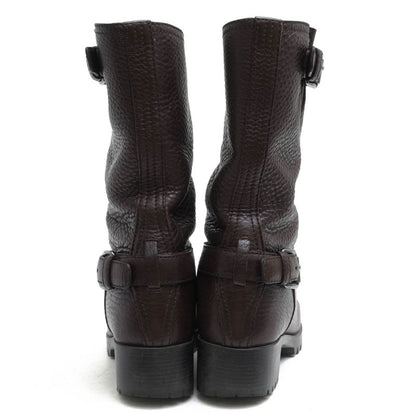 Prada Engineer Boots Shoes Women Leather Genuine Dark Brown 3u5785 Daino S
