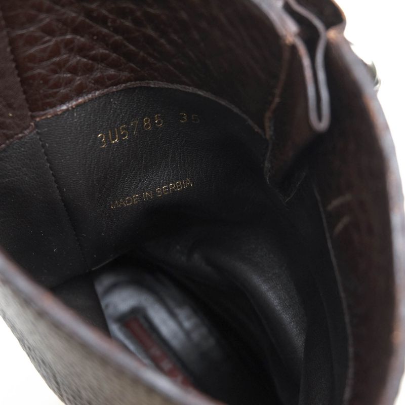 Prada Engineer Boots Shoes Women Leather Genuine Dark Brown 3u5785 Daino S