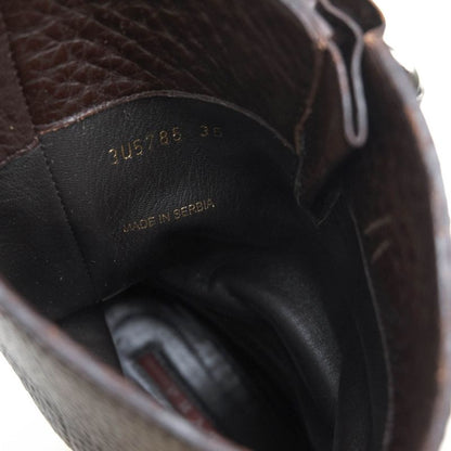 Prada Engineer Boots Shoes Women Leather Genuine Dark Brown 3u5785 Daino S