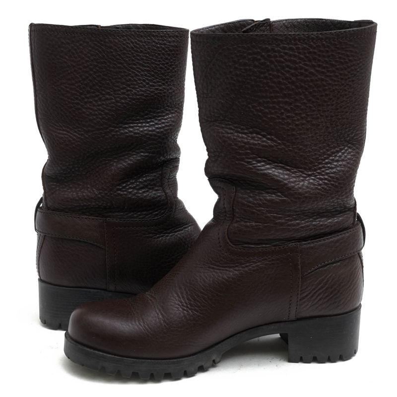 Prada Engineer Boots Shoes Women Leather Genuine Dark Brown 3u5785 Daino S