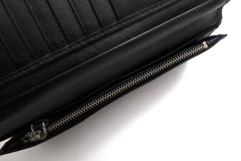 Prada Long Wallet Men Leather Genuine Black 2mv836saff with Coin Purse Bifold