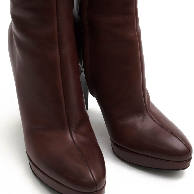 Prada Long Boots Shoes Women Leather Genuine Brown Side Zip High Heel