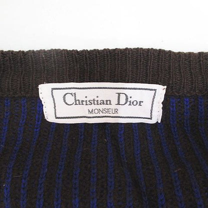 Christian DIOR Monsieur Striped Long-sleeved Knit Cardigan M Brown Dark Brown