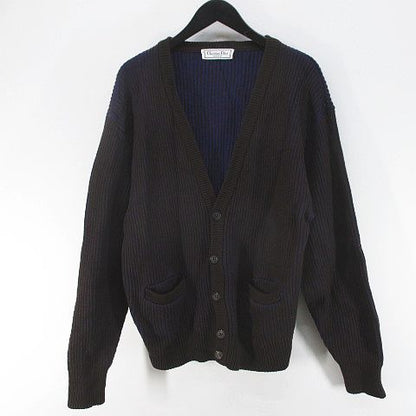 Christian DIOR Monsieur Striped Long-sleeved Knit Cardigan M Brown Dark Brown