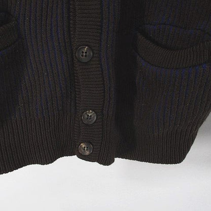 Christian DIOR Monsieur Striped Long-sleeved Knit Cardigan M Brown Dark Brown