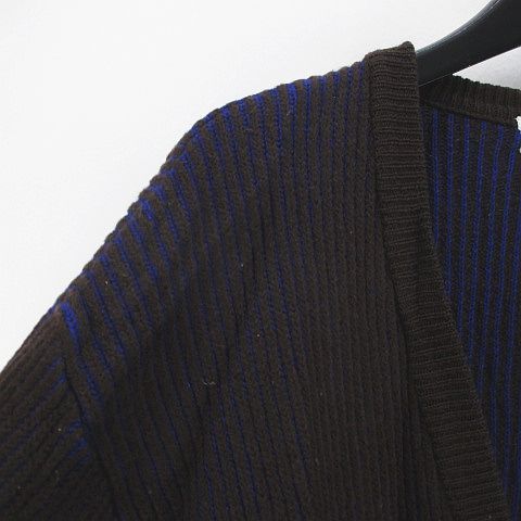 Christian DIOR Monsieur Striped Long-sleeved Knit Cardigan M Brown Dark Brown