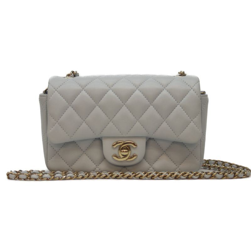 Chanel 24AW As5219 Light Blue Lamb Matrasse 18 Mini Flap Chain Shoulder
