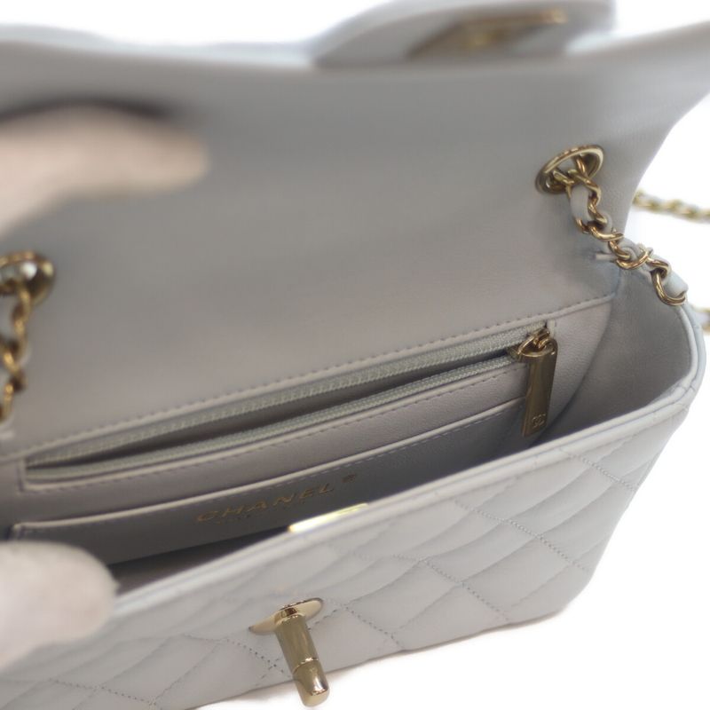 Chanel 24AW As5219 Light Blue Lamb Matrasse 18 Mini Flap Chain Shoulder