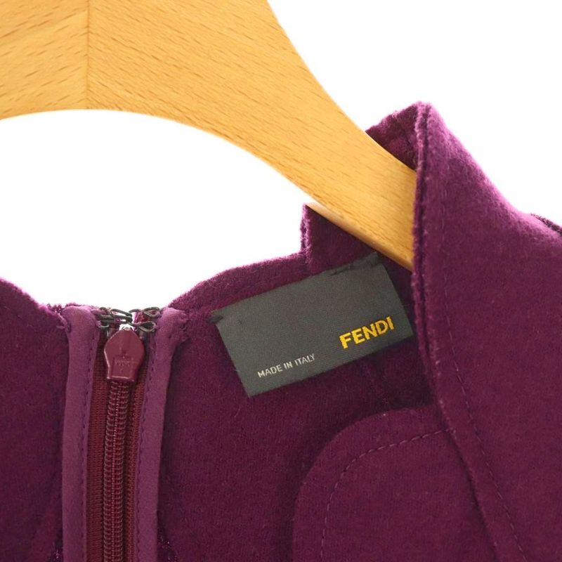 Fendi Scalloped Dress Sleeveless Mimolé Long Wool 42 Purple NR - OS
