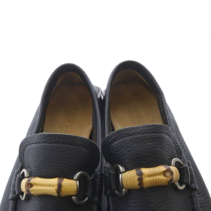 Gucci Bamboo Leather Loafers Square Toe 7 26cm (10.24in) Black