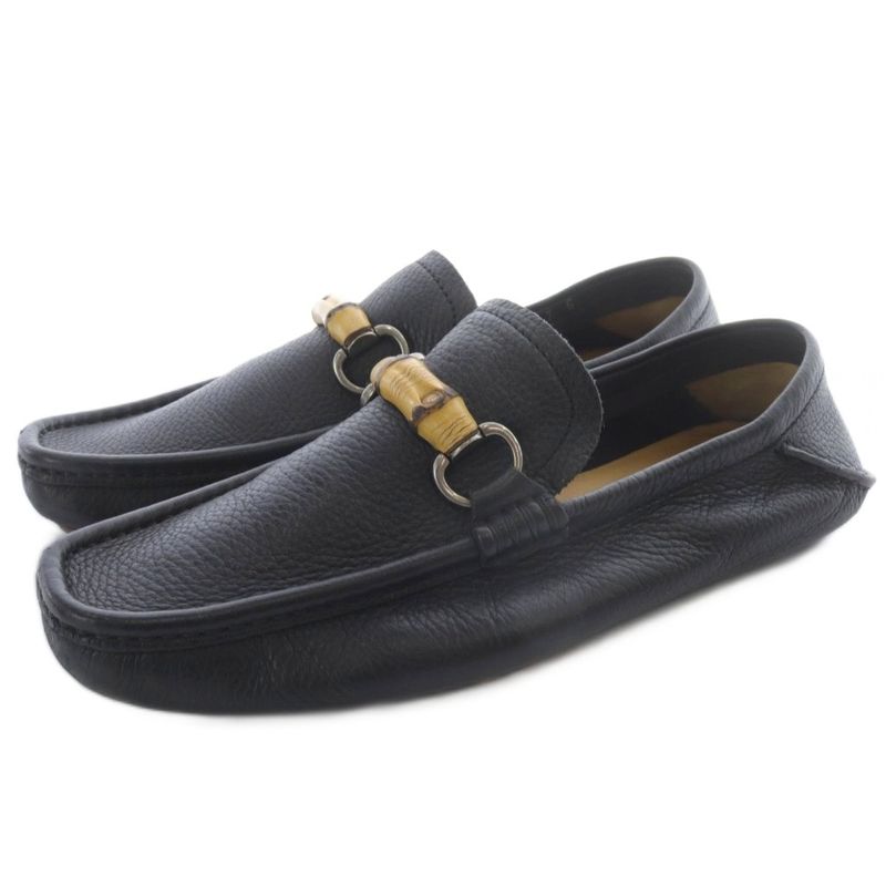 Gucci Bamboo Leather Loafers Square Toe 7 26cm (10.24in) Black