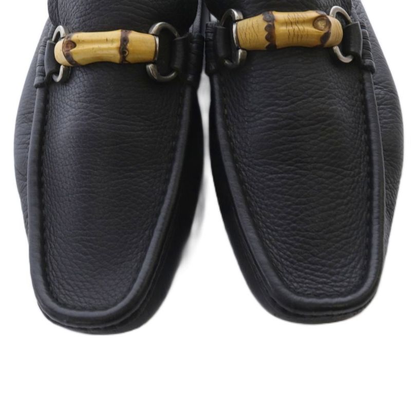 Gucci Bamboo Leather Loafers Square Toe 7 26cm (10.24in) Black
