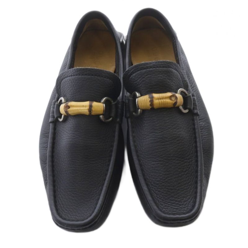 Gucci Bamboo Leather Loafers Square Toe 7 26cm (10.24in) Black