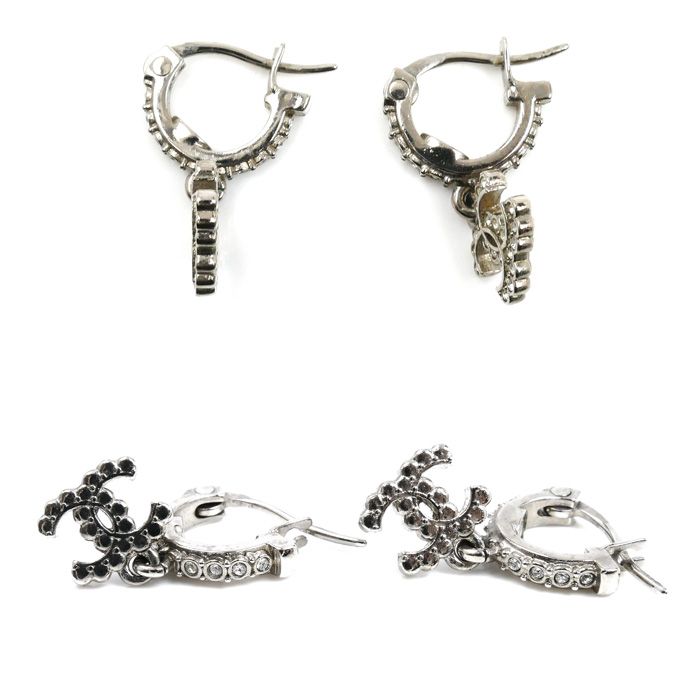 Chanel Coco Mark Rhinestone Earrings 3.3g Ladies Preowned