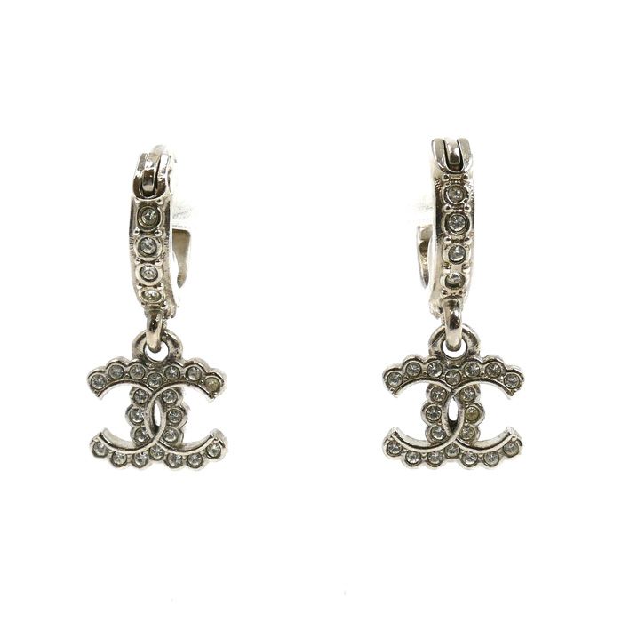 Chanel Coco Mark Rhinestone Earrings 3.3g Ladies Preowned