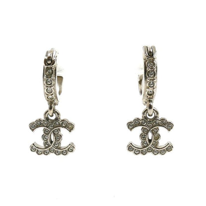 Chanel Coco Mark Rhinestone Earrings 3.3g Ladies Preowned