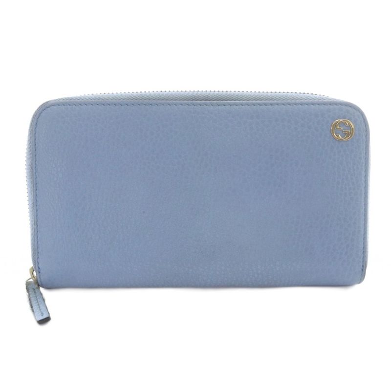 Gucci Interlocking G Round Zipper Long Wallet Leather Light Blue