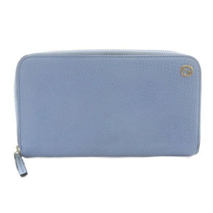 Gucci Interlocking G Round Zipper Long Wallet Leather Light Blue