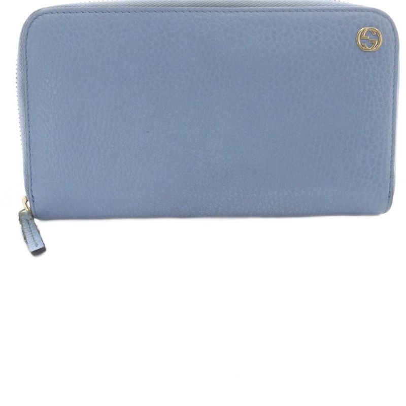 Gucci Interlocking G Round Zipper Long Wallet Leather Light Blue