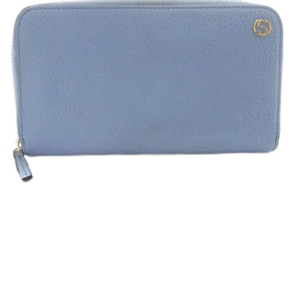 Gucci Interlocking G Round Zipper Long Wallet Leather Light Blue