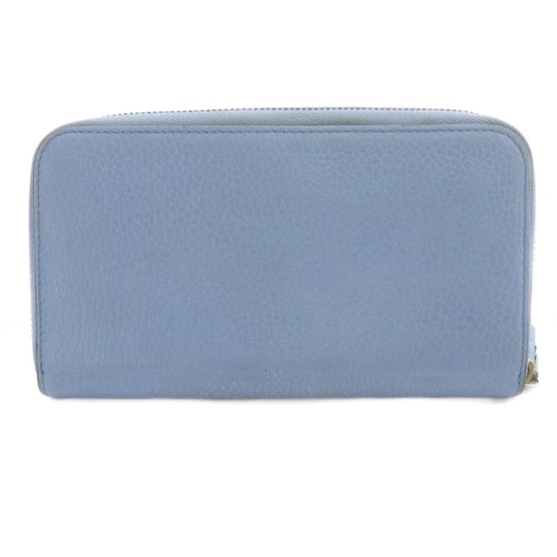 Gucci Interlocking G Round Zipper Long Wallet Leather Light Blue