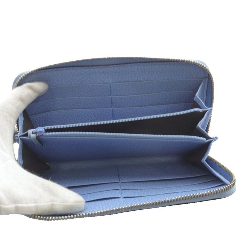 Gucci Interlocking G Round Zipper Long Wallet Leather Light Blue