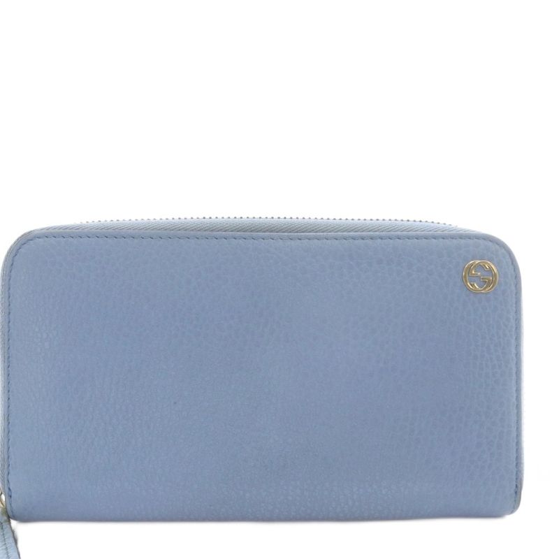 Gucci Interlocking G Round Zipper Long Wallet Leather Light Blue