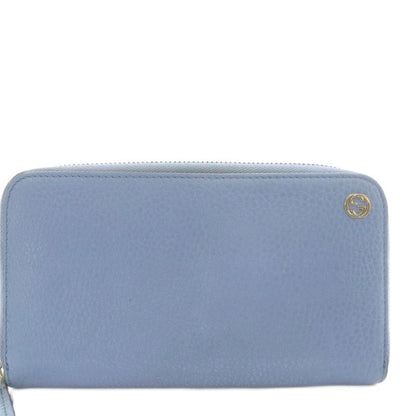 Gucci Interlocking G Round Zipper Long Wallet Leather Light Blue