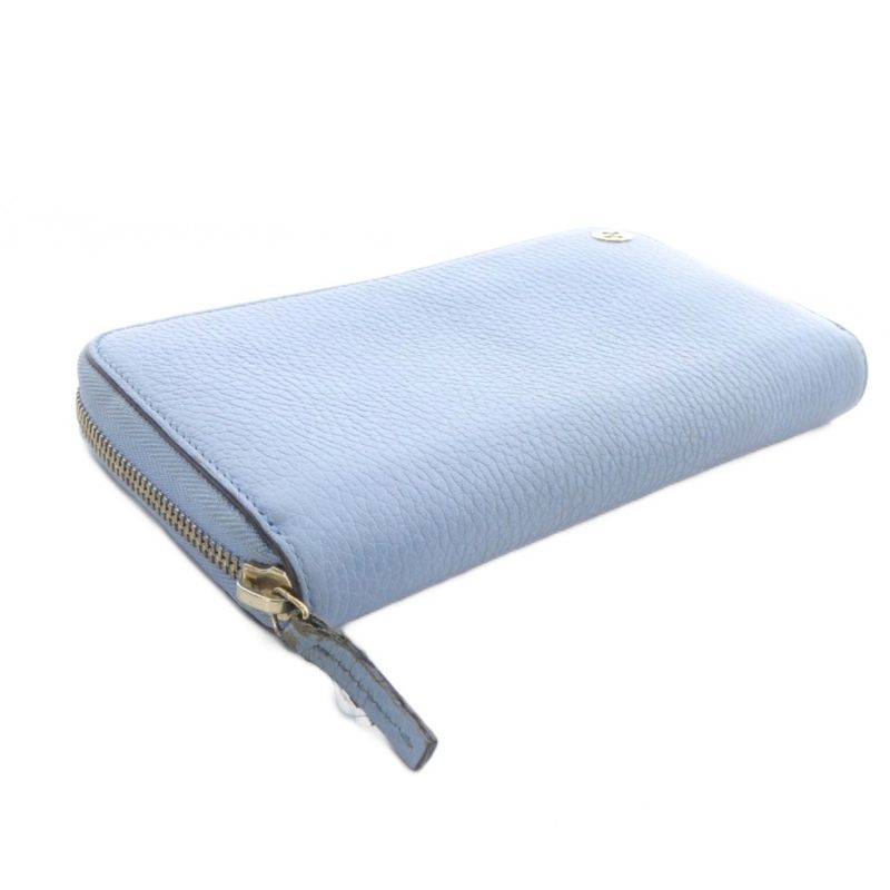 Gucci Interlocking G Round Zipper Long Wallet Leather Light Blue