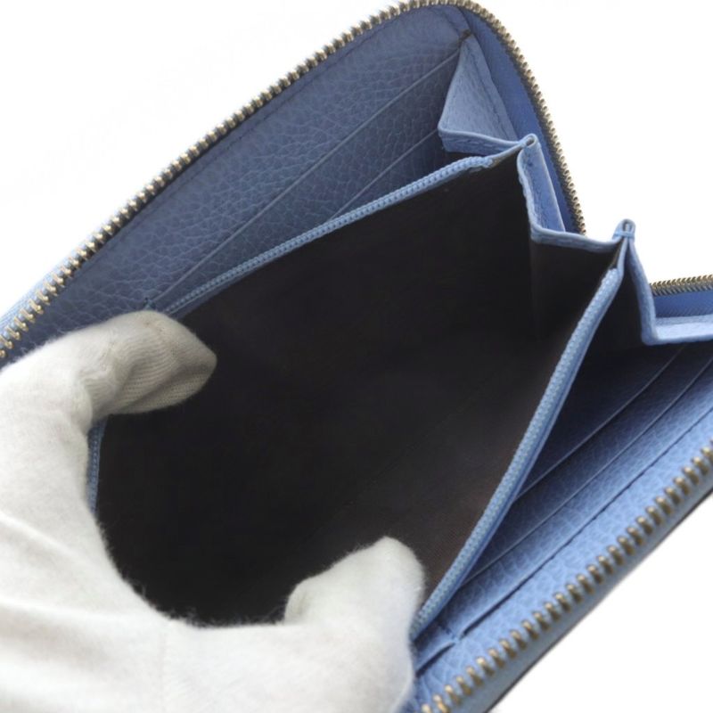 Gucci Interlocking G Round Zipper Long Wallet Leather Light Blue