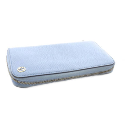 Gucci Interlocking G Round Zipper Long Wallet Leather Light Blue