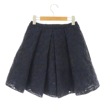 Christian DIOR Jacquard Tuck Volume Skirt Knee Length Flared 36 Navy Blue Black