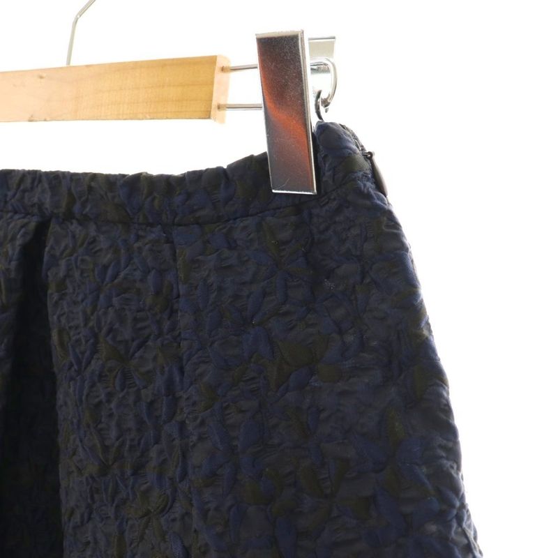 Christian DIOR Jacquard Tuck Volume Skirt Knee Length Flared 36 Navy Blue Black