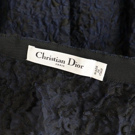 Christian DIOR Jacquard Tuck Volume Skirt Knee Length Flared 36 Navy Blue Black