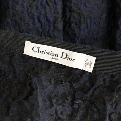 Christian DIOR Jacquard Tuck Volume Skirt Knee Length Flared 36 Navy Blue Black