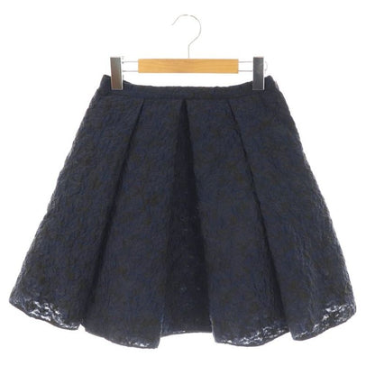 Christian DIOR Jacquard Tuck Volume Skirt Knee Length Flared 36 Navy Blue Black