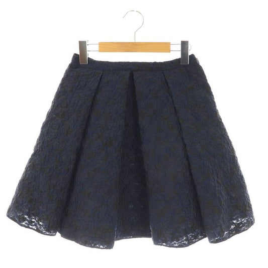 Christian DIOR Jacquard Tuck Volume Skirt Knee Length Flared 36 Navy Blue Black
