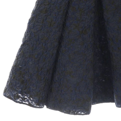 Christian DIOR Jacquard Tuck Volume Skirt Knee Length Flared 36 Navy Blue Black