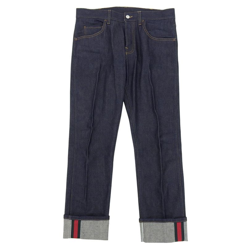 Gucci Web Decoration Button Fly Rigid Denim Pants Bottoms Men's Indigo 34