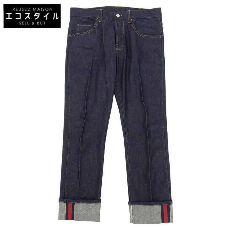 Gucci Web Decoration Button Fly Rigid Denim Pants Bottoms Men's Indigo 34