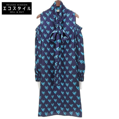 Fendi Heart Pattern Bow Tie Silk Shirt Dress Women Navy 40 Fd9757 A3N2 40