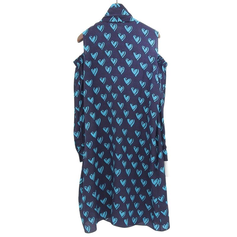 Fendi Heart Pattern Bow Tie Silk Shirt Dress Women Navy 40 Fd9757 A3N2 40