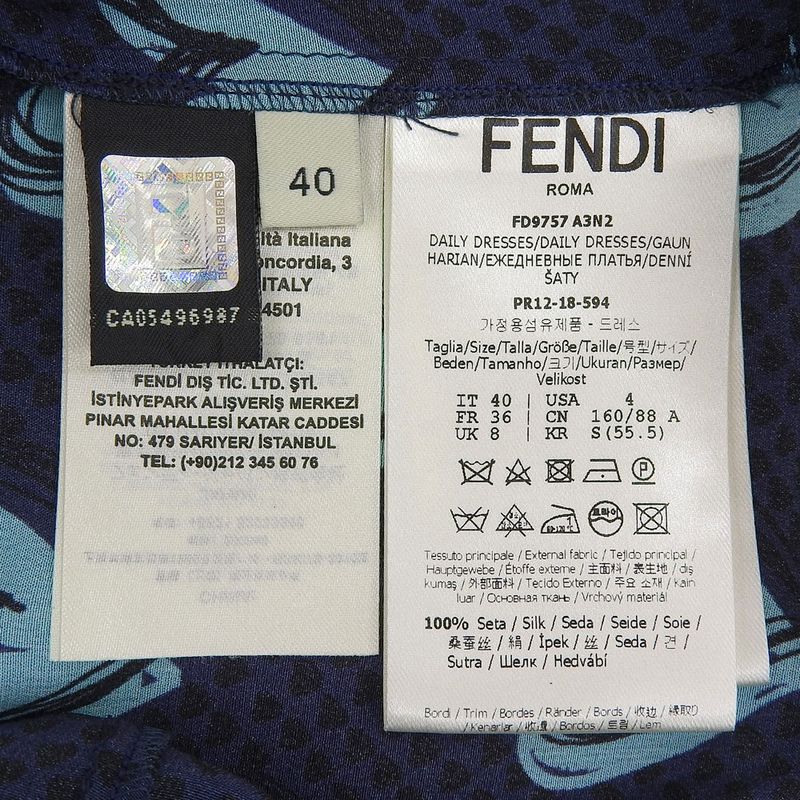 Fendi Heart Pattern Bow Tie Silk Shirt Dress Women Navy 40 Fd9757 A3N2 40