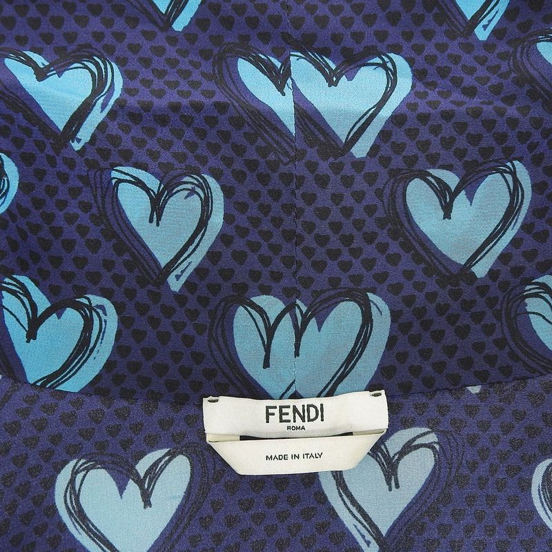 Fendi Heart Pattern Bow Tie Silk Shirt Dress Women Navy 40 Fd9757 A3N2 40
