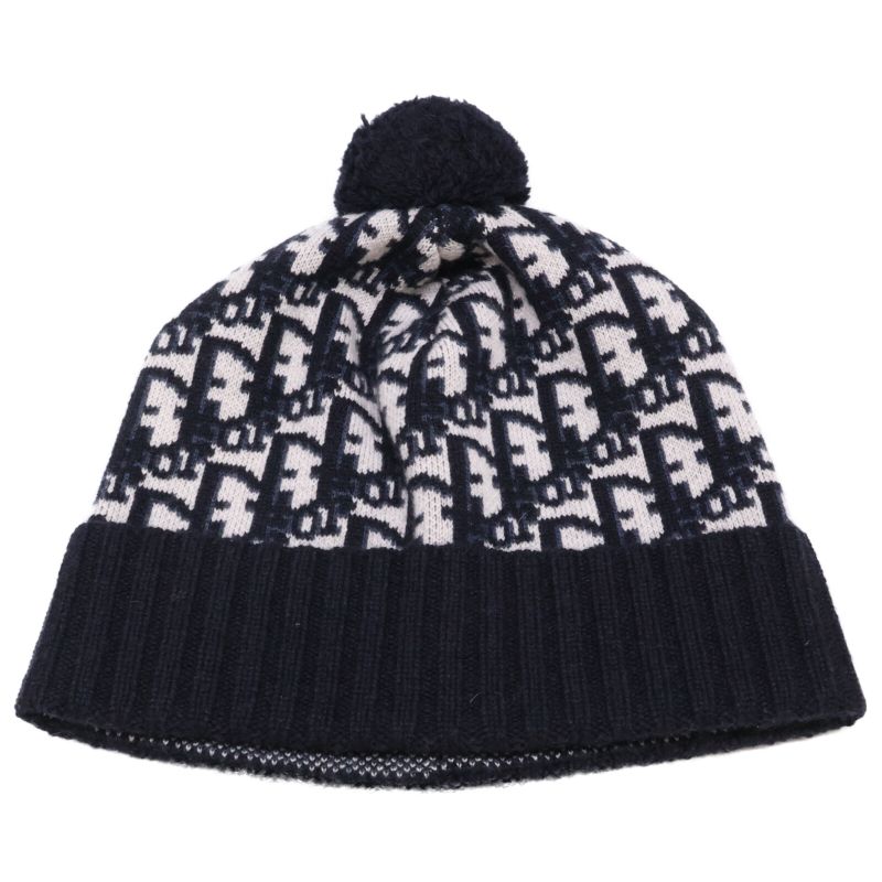 Christian DIOR []25dob701i099 Oblique Cashmere Pompom Beanie Knit Hat