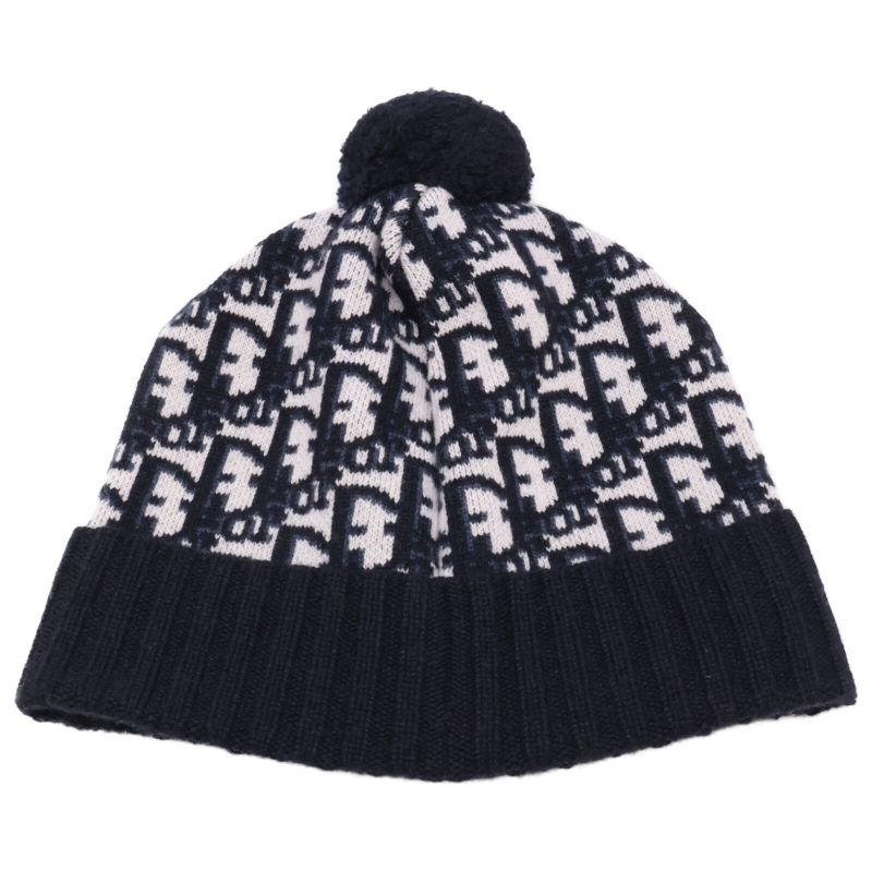Christian DIOR []25dob701i099 Oblique Cashmere Pompom Beanie Knit Hat